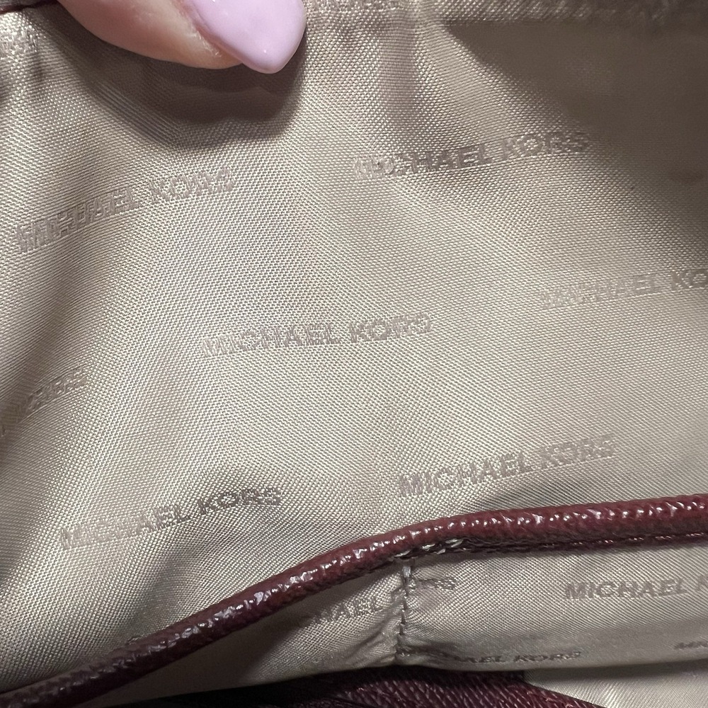 Michael Kors Jet Set Travel Leather Tote Lrg Shoulder Bag Maroon Red MK Logo EUC - Picture 12 of 12